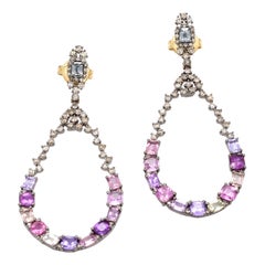 Art-Deco Style Multi-Sapphire and Diamond Pear-Shape Drop Earrings