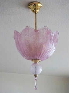 Art Deco Style Murano Pink Glass Brass Two-Light Chandelier, Italy, 1960s
