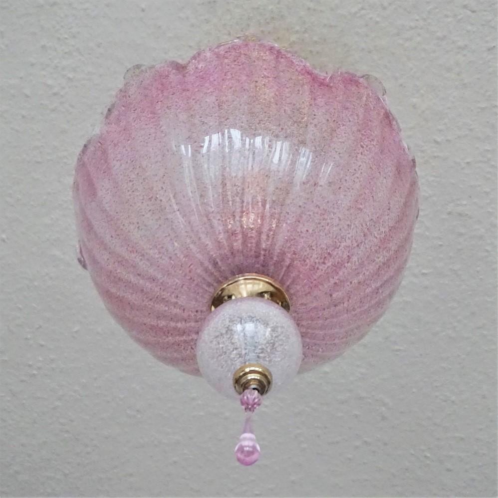Art Deco Style Murano Pink Glass Brass Two-Light Chandelier, Italy, 1960s In Good Condition In Frankfurt am Main, DE