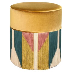 Pouf rond moutarde de style Art déco