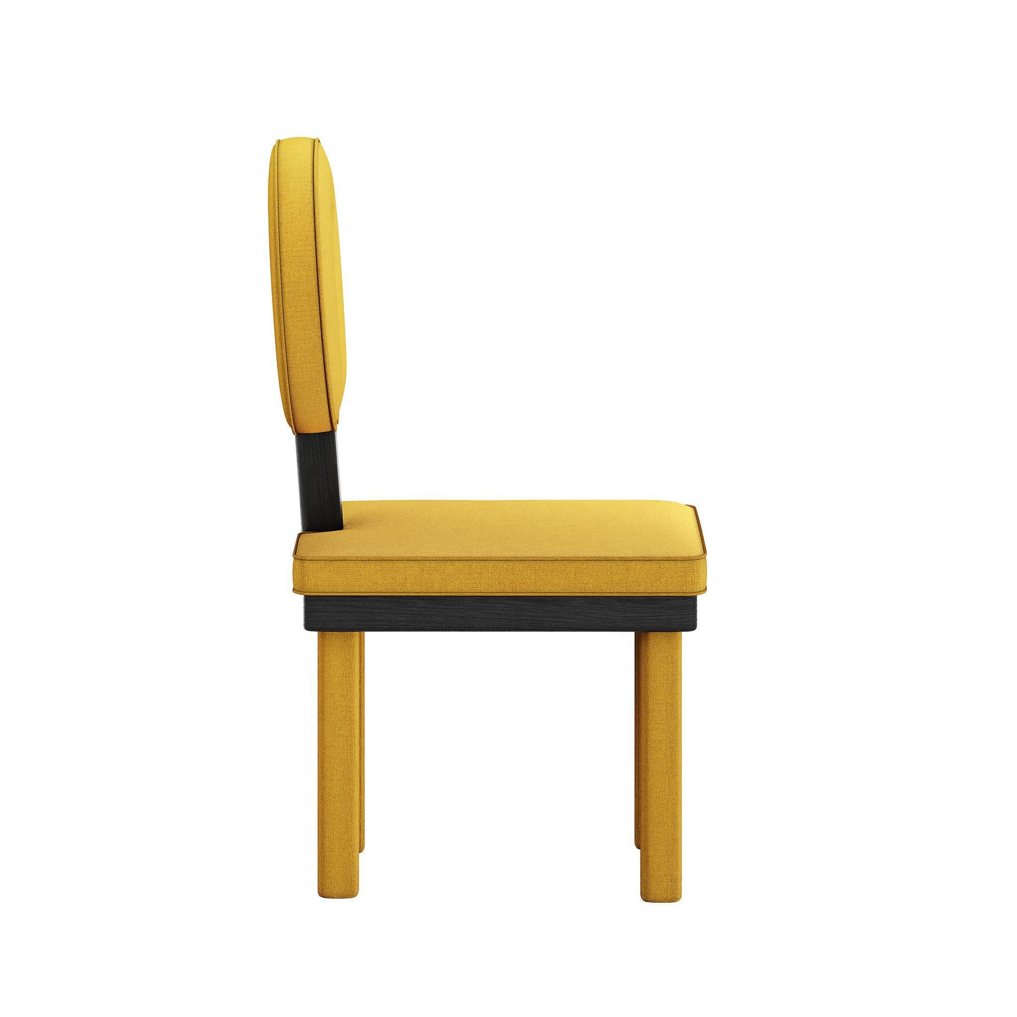 Portuguese Art Deco Style Mustard Velvet Dining Chair Upholstery Yellow & Black Wenge Wood For Sale