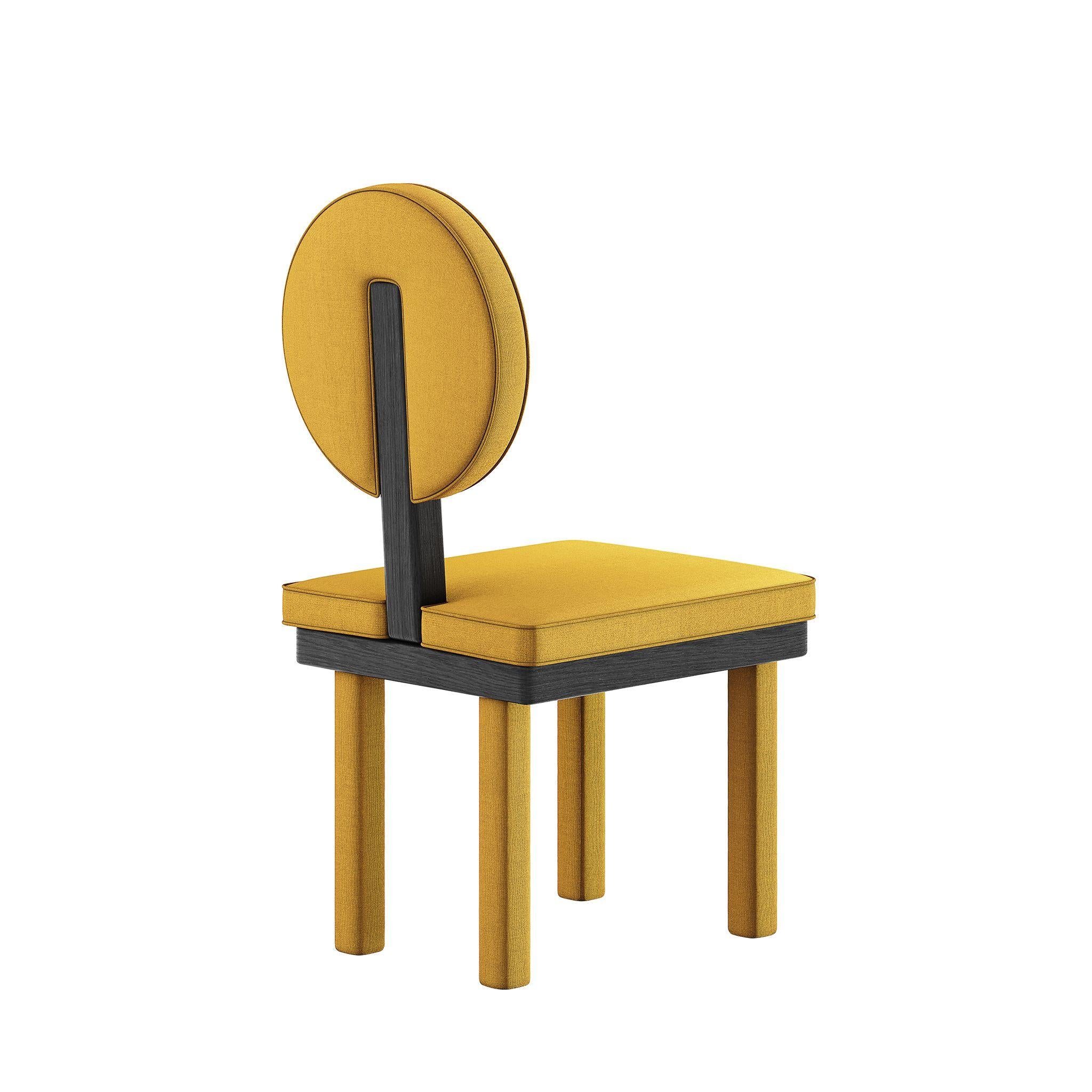 Art Deco Style Mustard Velvet Dining Chair Upholstery Yellow & Black Wenge Wood In New Condition For Sale In Porto, PT