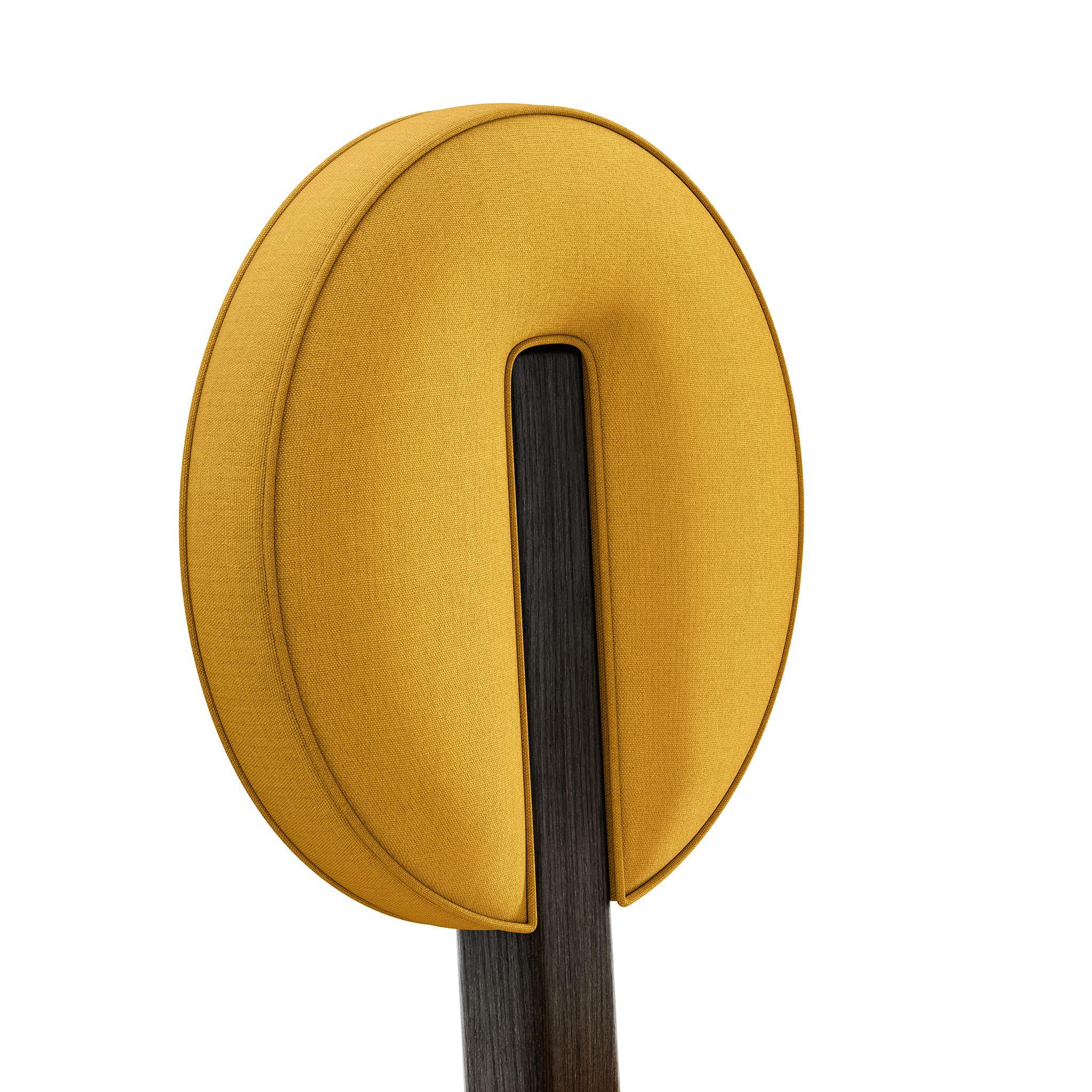 Contemporary Art Deco Style Mustard Velvet Dining Chair Upholstery Yellow & Black Wenge Wood For Sale