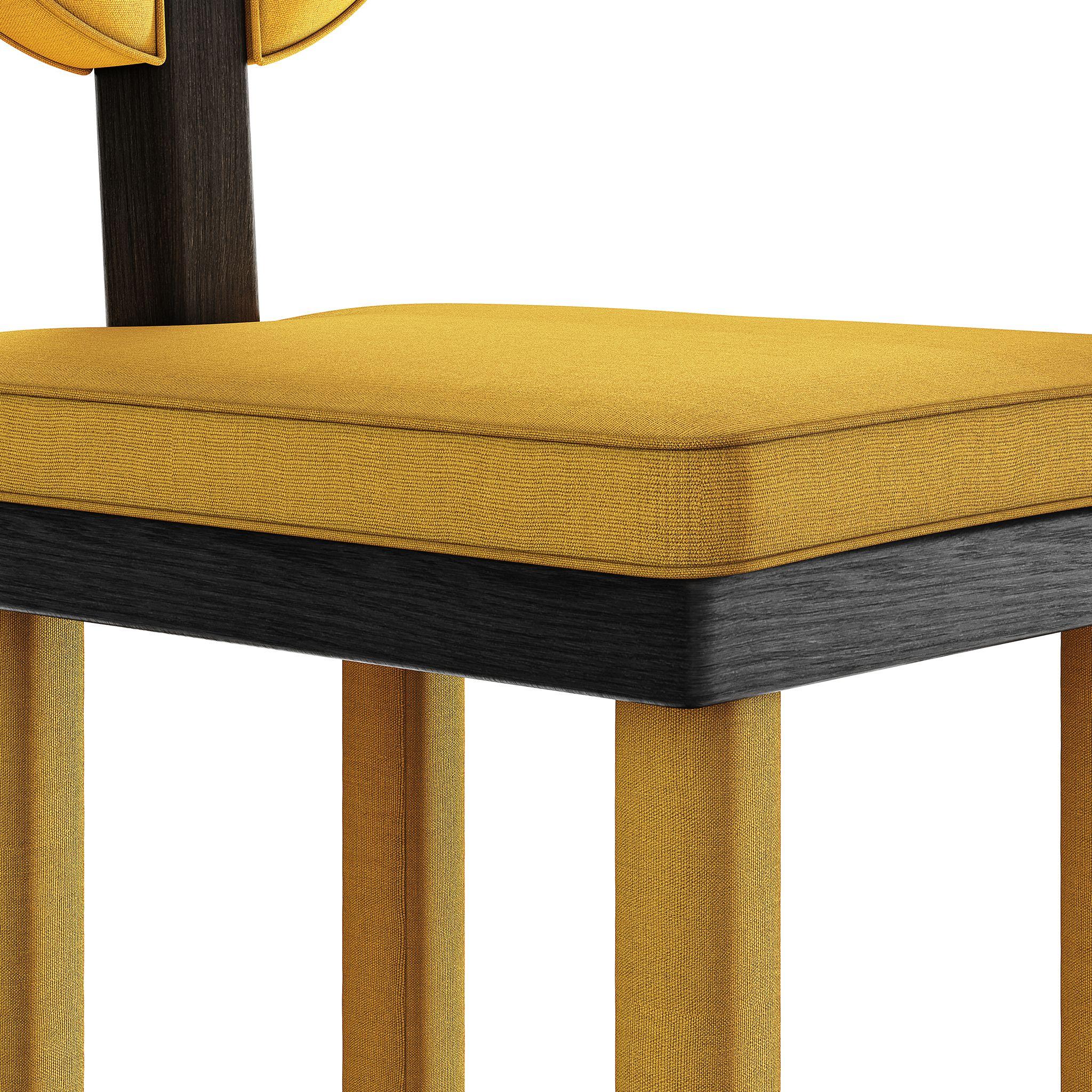 Fabric Art Deco Style Mustard Velvet Dining Chair Upholstery Yellow & Black Wenge Wood For Sale