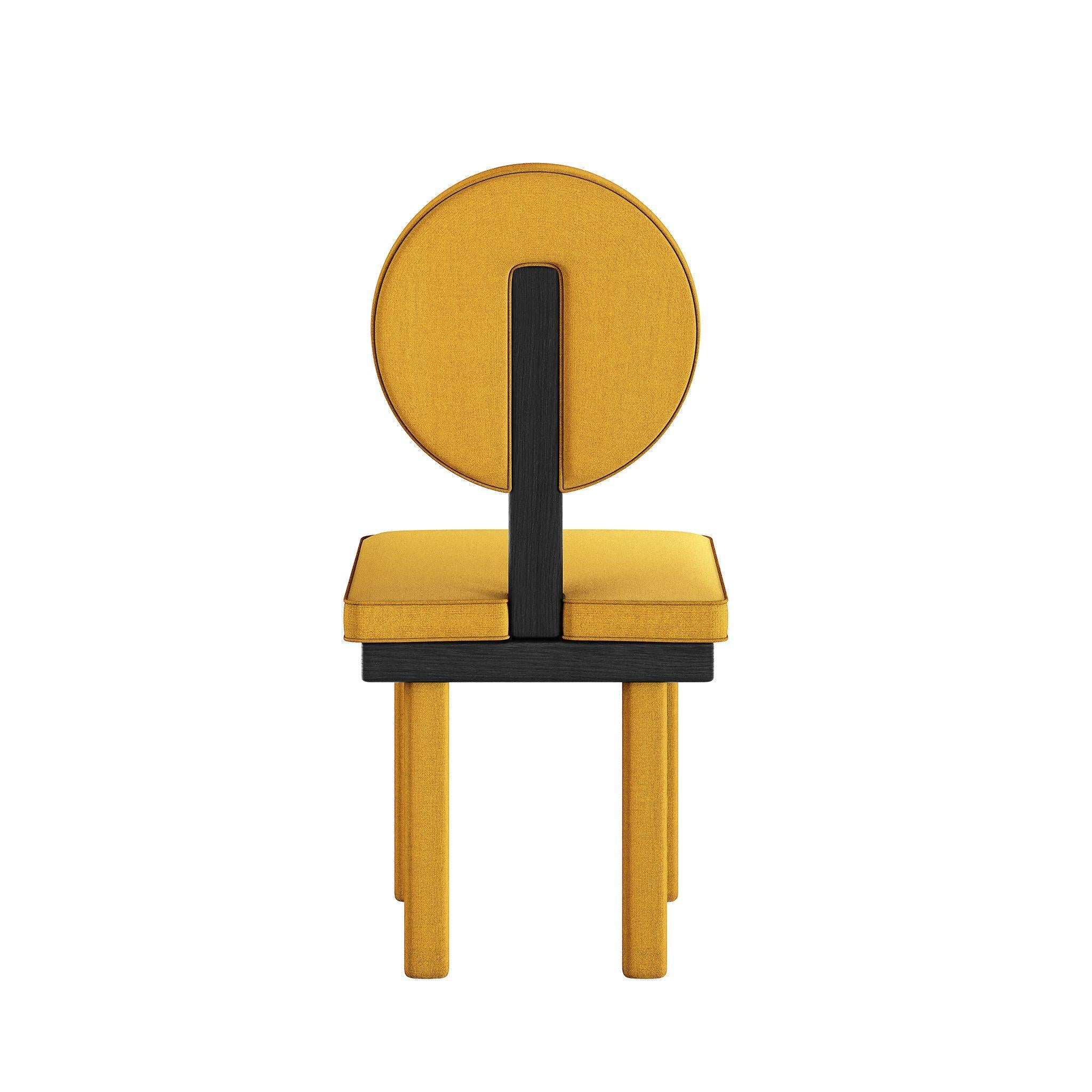 Art Deco Style Mustard Velvet Dining Chair Upholstery Yellow & Black Wenge Wood For Sale 1