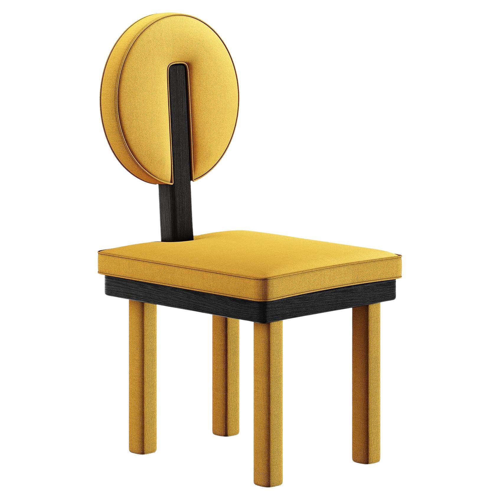 Sedia da pranzo in velluto senape in stile Art Deco con rivestimento giallo e nero in Wood Wood