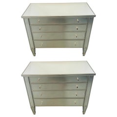 Vintage Art Deco Style Nancy Corzine Mirrored Commode, Nightstand or Chest, a Pair