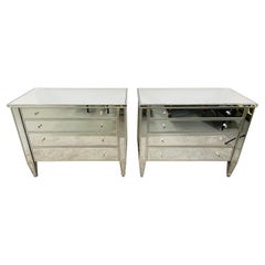 Art Deco Style Nancy Corzine Mirrored Commode, Nightstand or Chest, a Pair