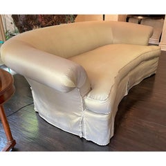 Art Deco Style Nancy Corzine Sage Green Silk Down Curved Sofa, 1990s