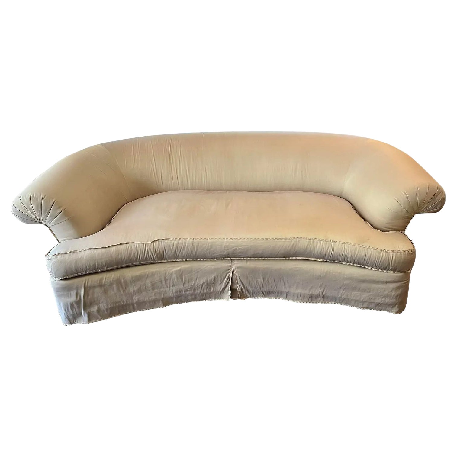 Art Deco Style Nancy Corzine Sage Green Silk Down Curved Sofa, 1990s