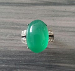 The Artful Green Green Onyx Cab Gold Diamonds Black Enamel Cocktail Ring