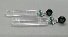 Art Deco Style Natural Rock Crystal Cylinders, Black Onyx Emeralds Gold Diamonds