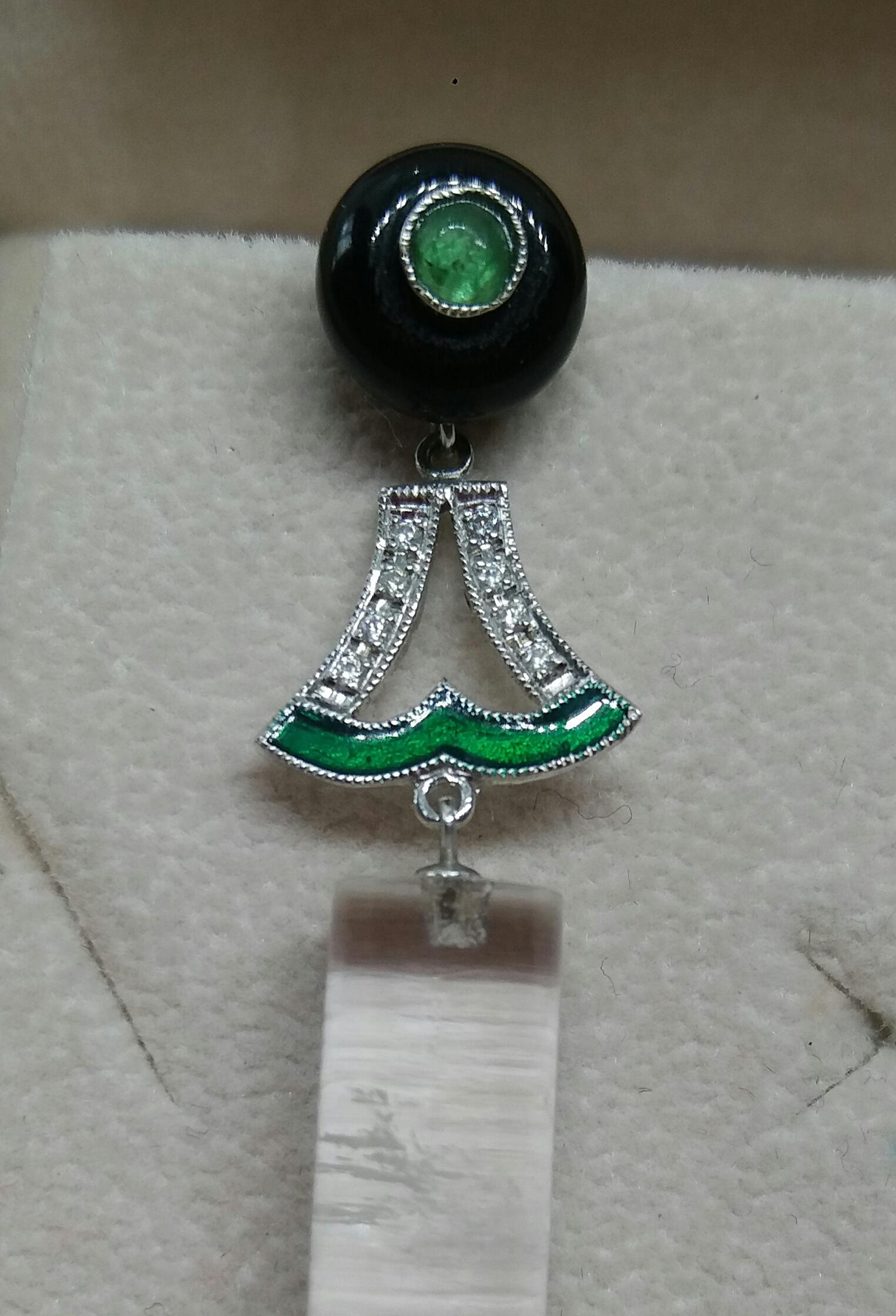 Art Deco Style Natural Rock Crystal Cylinders, Black Onyx Emeralds Gold Diamonds In Good Condition For Sale In Bangkok, TH