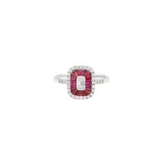Art Deco-Style Natural Oval Ruby & Diamond Illusion Halo Ring in Solid 18K Gold