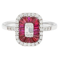 Art Deco-Style Natural Oval Ruby & Diamond Illusion Halo Ring in Solid 18K Gold