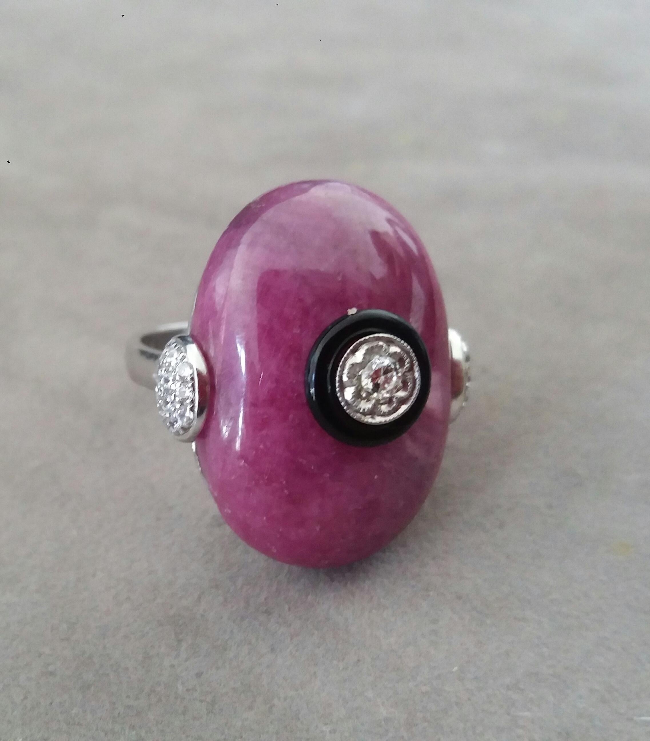 For Sale:  Art Deco Style Natural Ruby Cab Black Onyx Ring Gold Diamonds Cocktail Ring 9