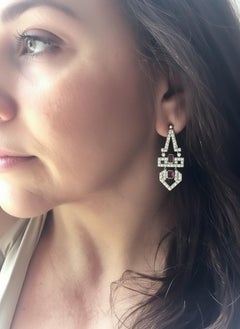 Art Deco Stil Natürlicher Rubin Diamant Platin Tropfen Ohrringe