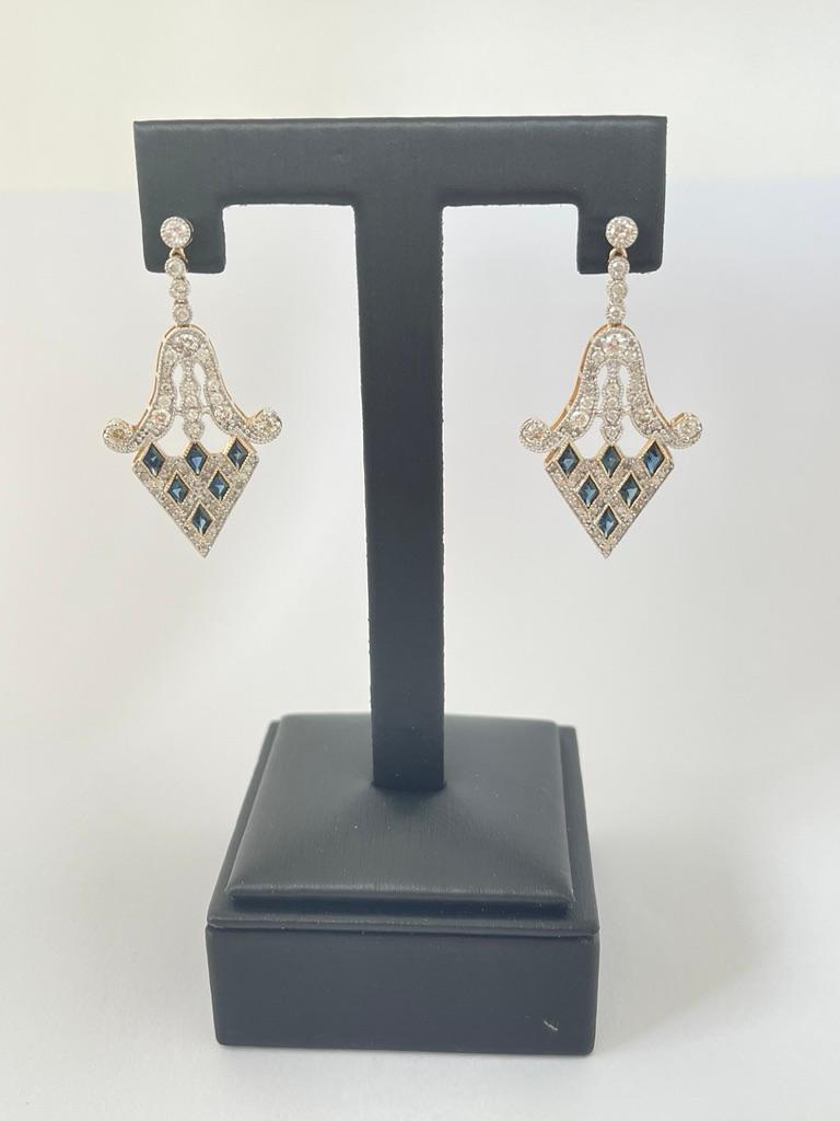 AIG Lab Report: Natürliche Saphir-Diamant-Ohrringe im Art-déco-Stil durchbohrt (Art déco) im Angebot