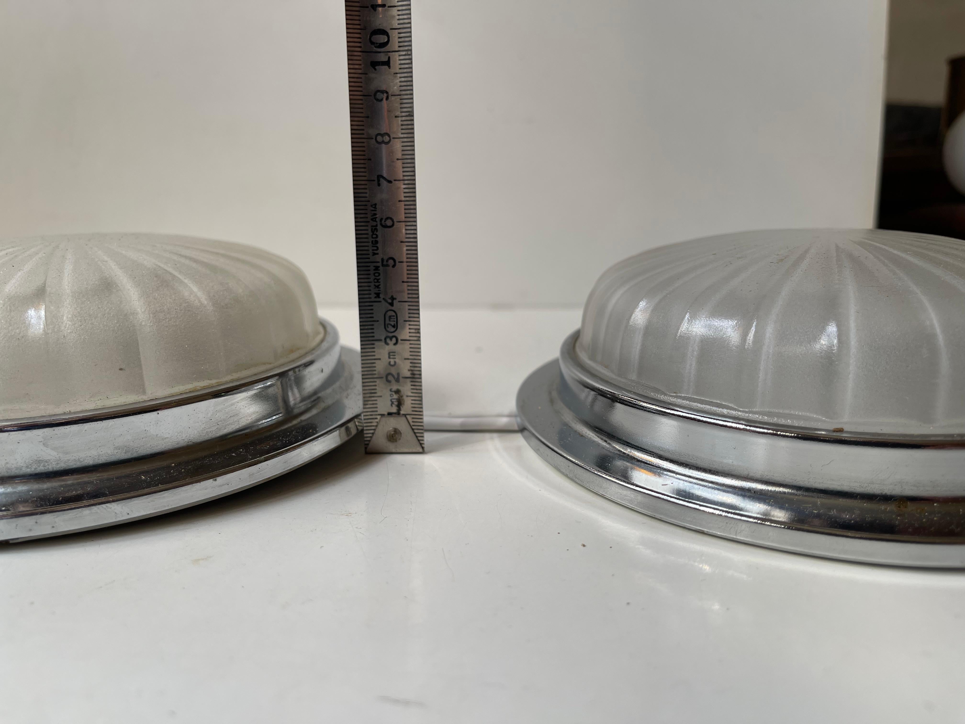 Art Deco Style Nautical Ship Wall Sconces with Domed Sunburst Glass For Sale 2