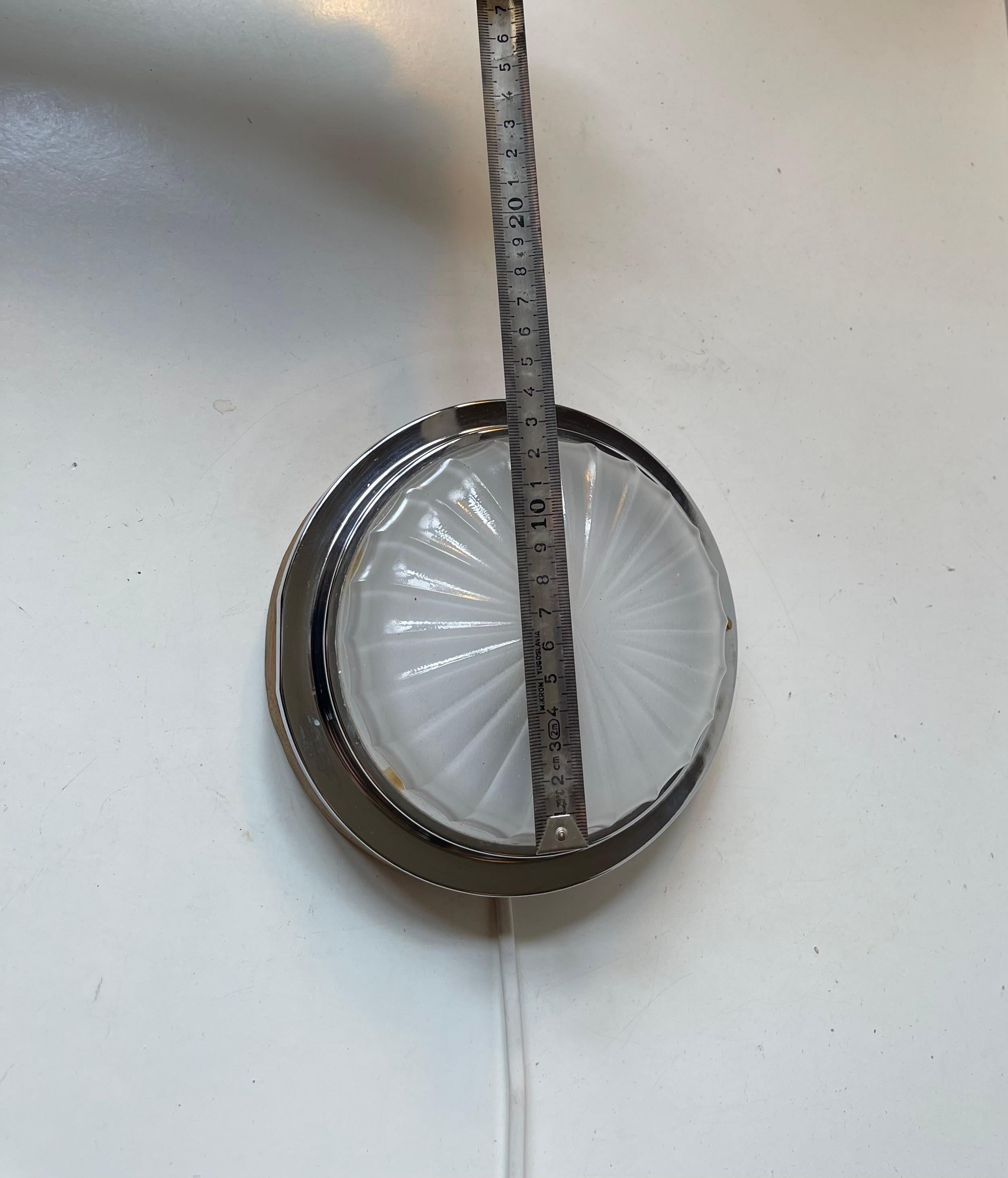 Art Deco Style Nautical Ship Wall Sconces with Domed Sunburst Glass For Sale 3