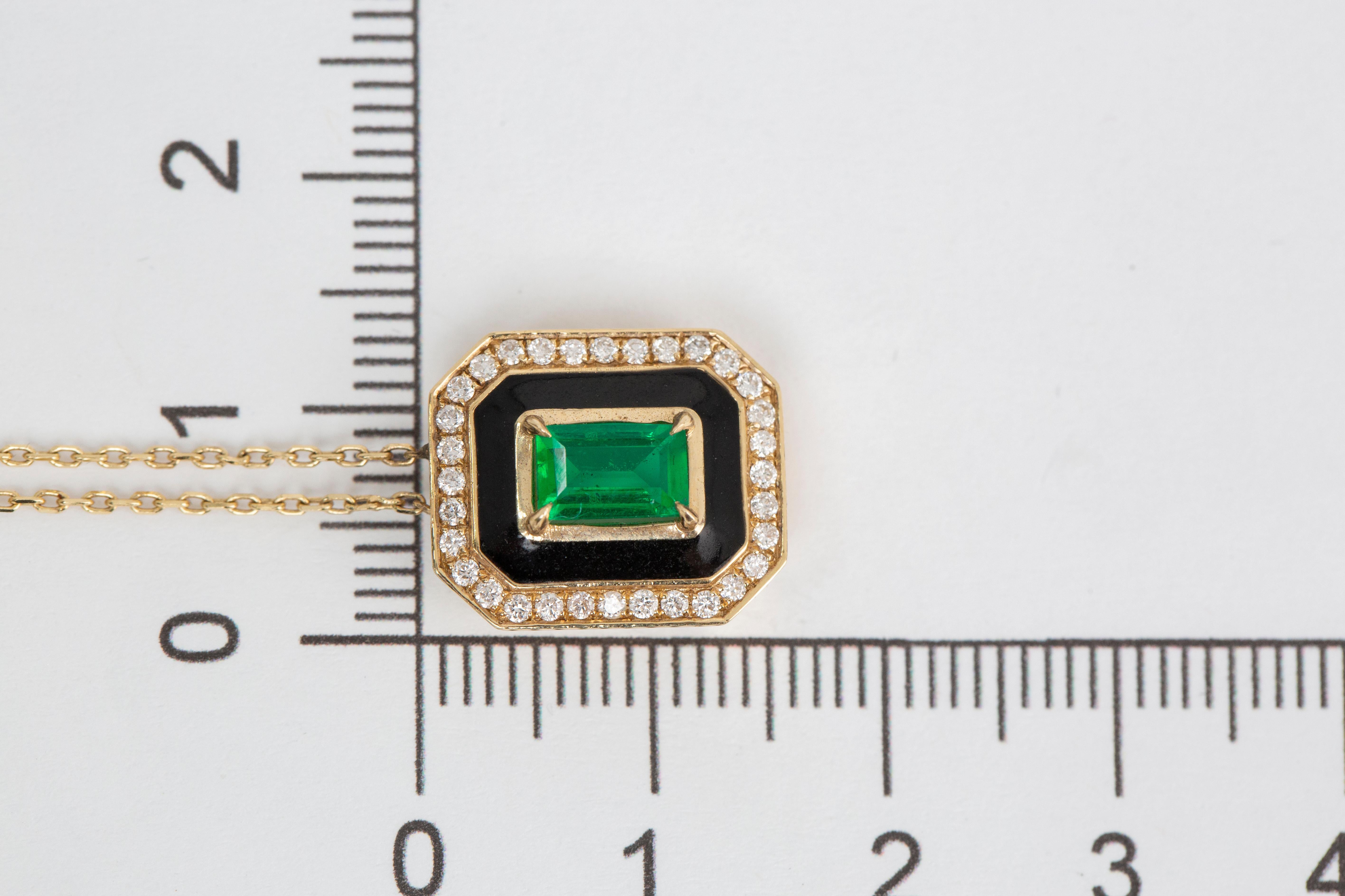 Art Deco Style Necklace 0.55 Ct Emerald and 0.21 ct Diamond 14K Gold Necklace For Sale 7