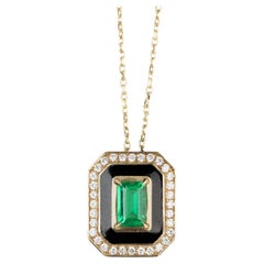 Halskette im Art-Déco-Stil mit 0,55 Karat Smaragd und 0,21 Karat Diamant 14K Gold Halskette