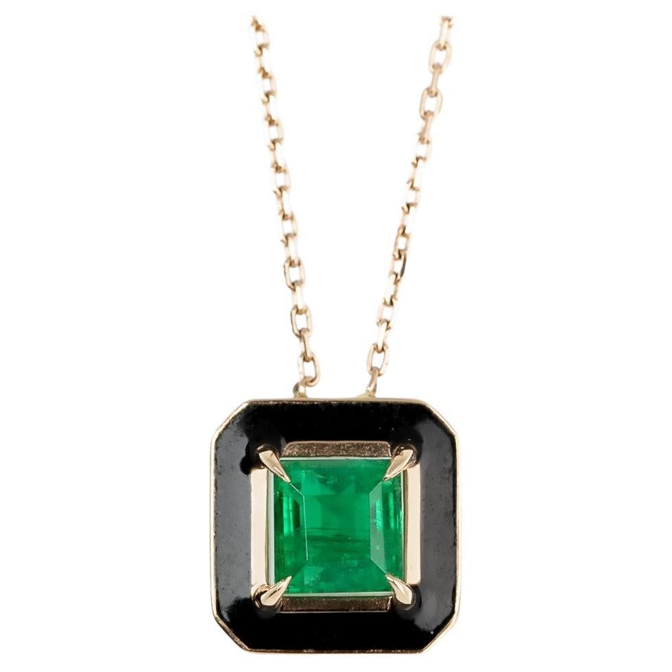 Art Deco Style Necklace 1.20 Ct Emerald Stone 14K Rose Gold Necklace