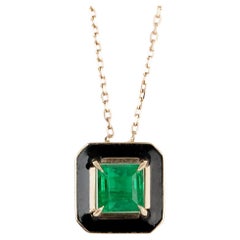Art Deco Style Necklace 1.20 Ct Emerald Stone 14K Rose Gold Necklace