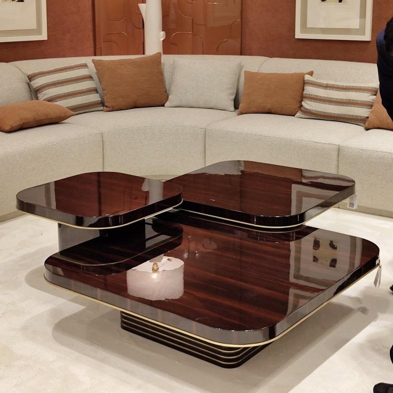 Fatto a mano Tavolini da salotto in stile Art-Deco, legno di ebano con inserti in ottone ossidato di JLC in vendita