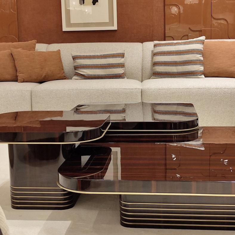 XXI secolo e contemporaneo Tavolini da salotto in stile Art-Deco, legno di ebano con inserti in ottone ossidato di JLC in vendita