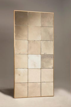 Miroir de style Art Déco avec cadre en laiton et verre antique