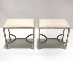 Panche o sgabelli in nichel in stile Art Déco Stile metà secolo Rivestiti