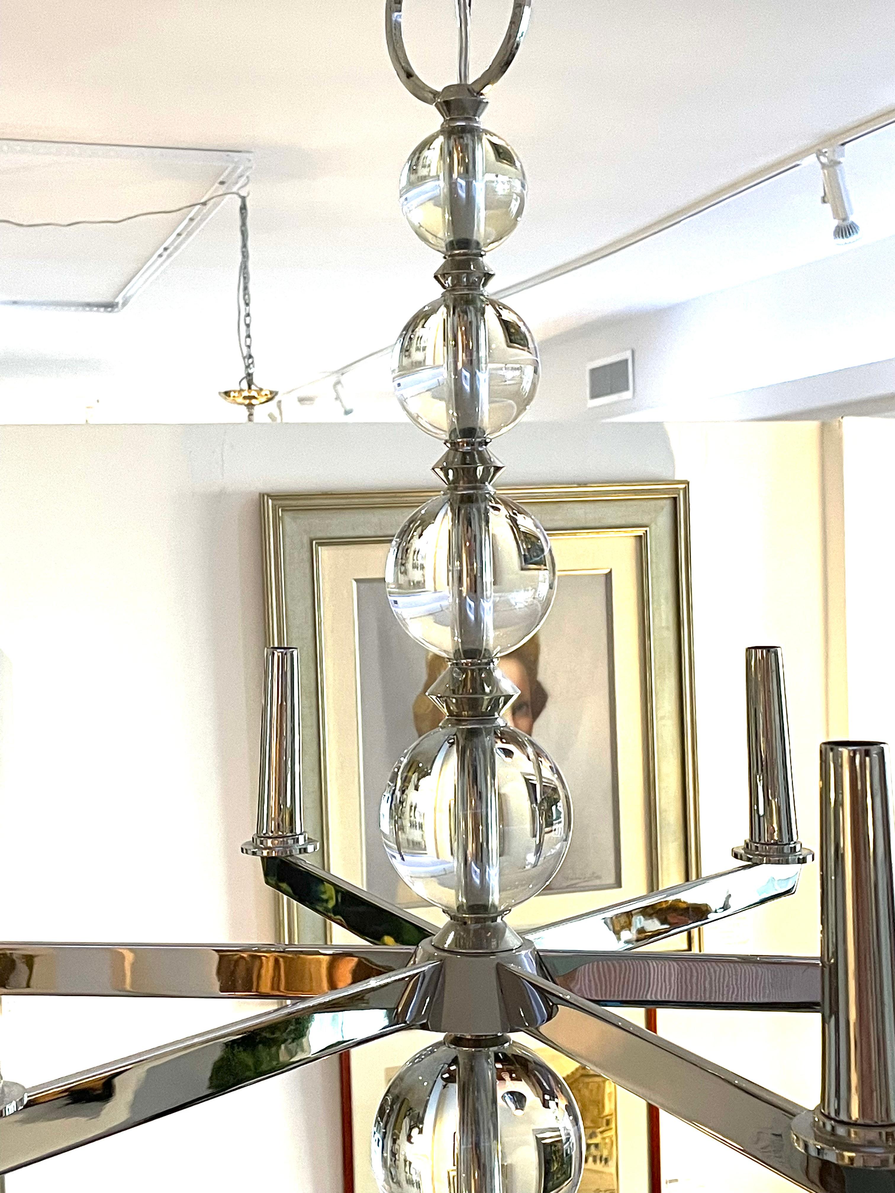 Art Deco Style Nickel Plated Chandelier In Good Condition In West Palm Beach, FL