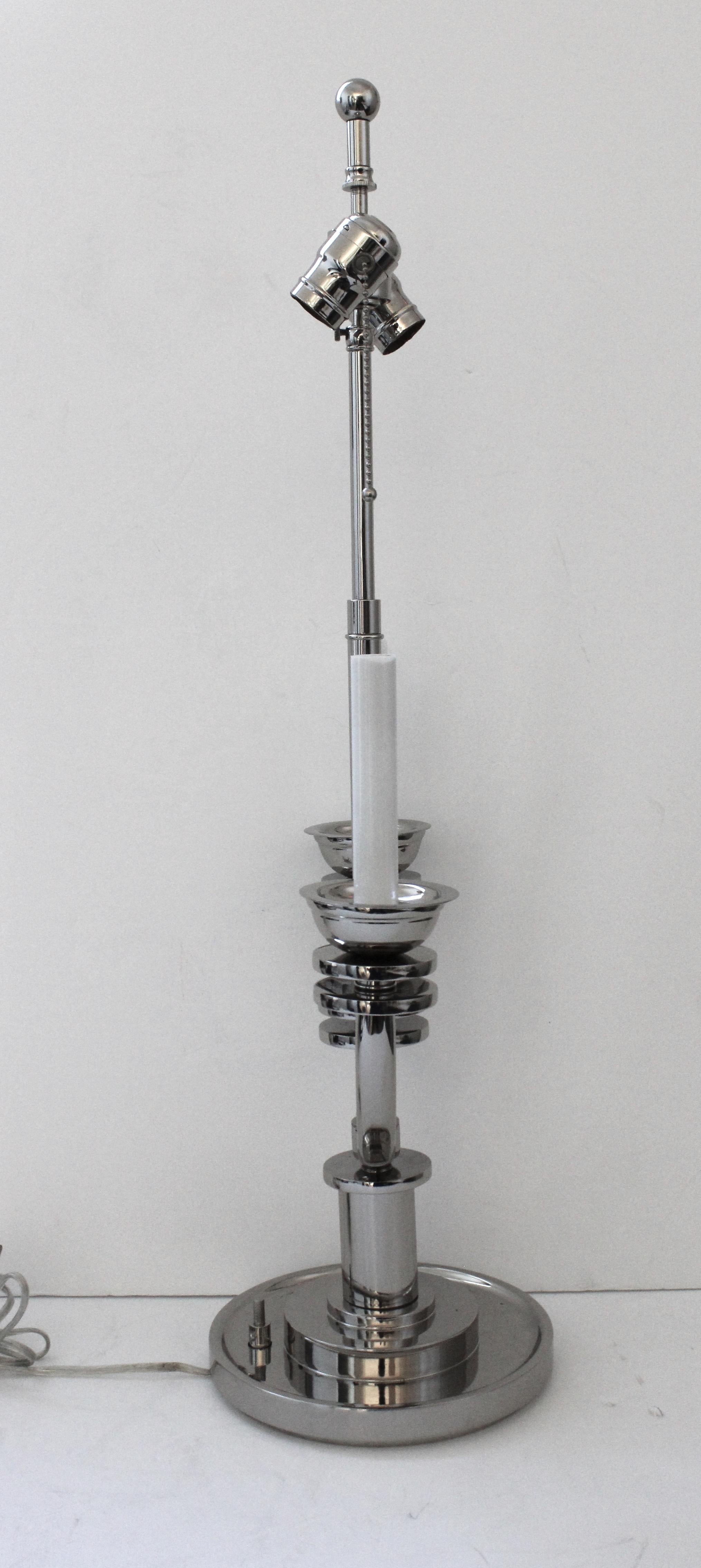 Unknown Art Deco Style Nickel Plated Table Lamp Attributed to Karl Springer For Sale