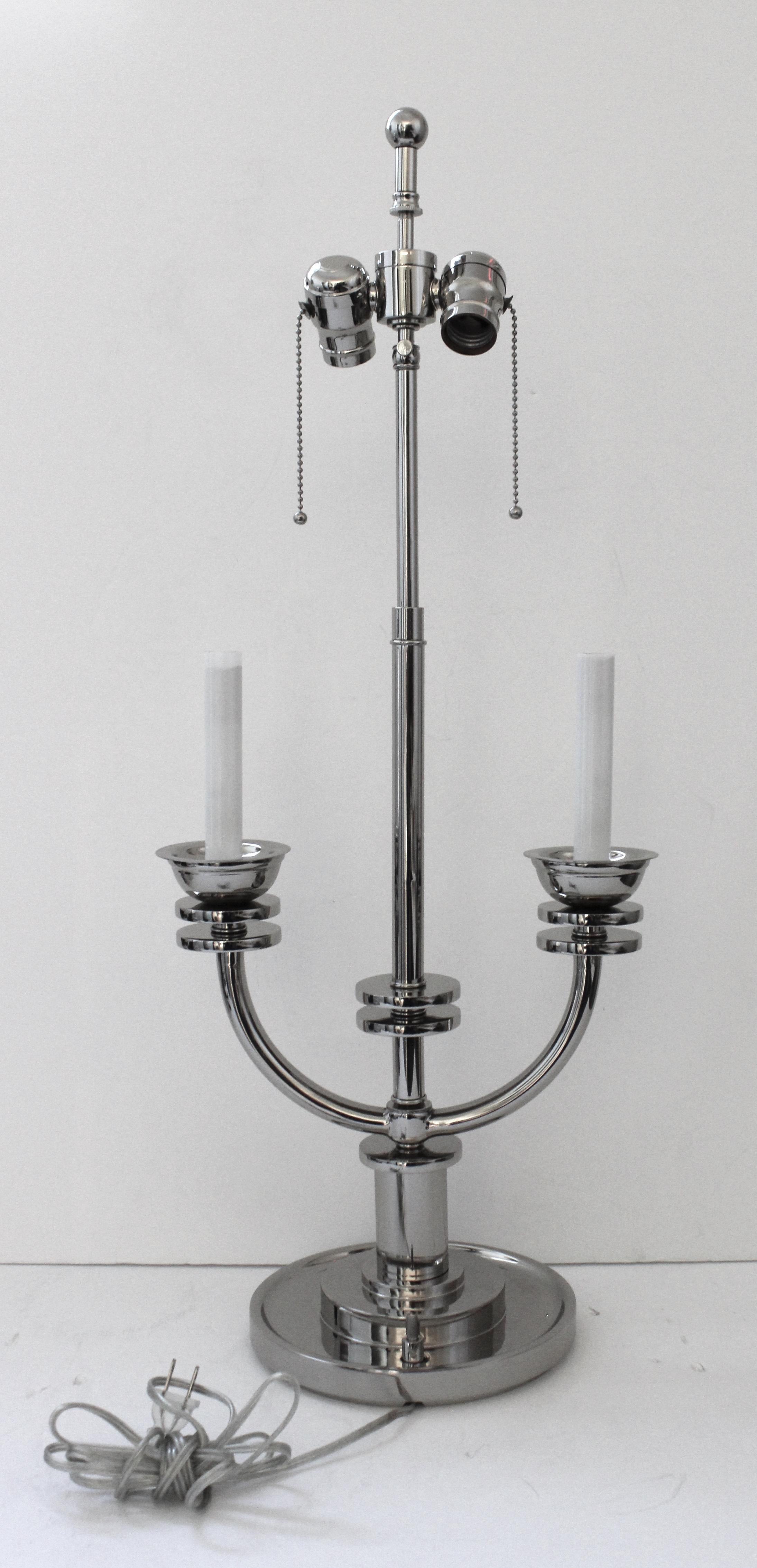 Art Deco Style Nickel Plated Table Lamp Attributed to Karl Springer In Good Condition For Sale In West Palm Beach, FL