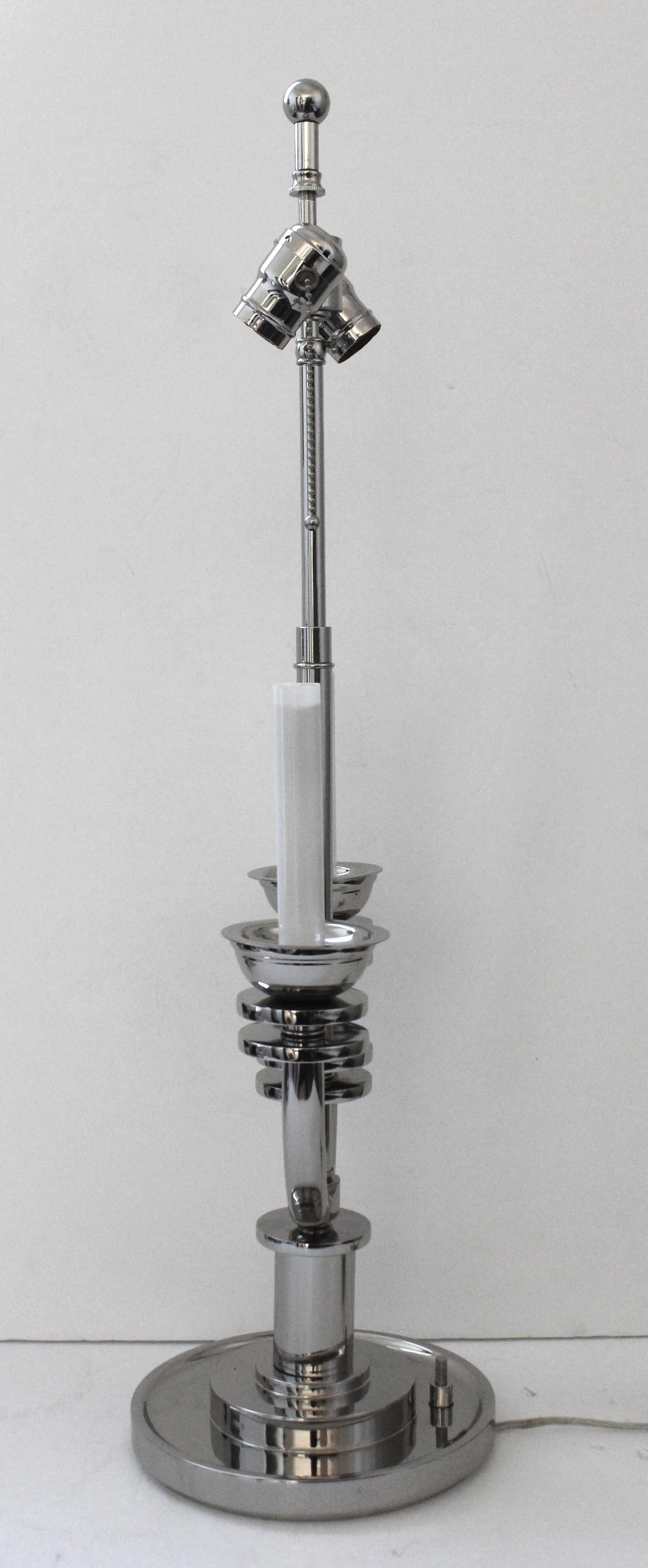 20th Century Art Deco Style Nickel Plated Table Lamp Attributed to Karl Springer For Sale