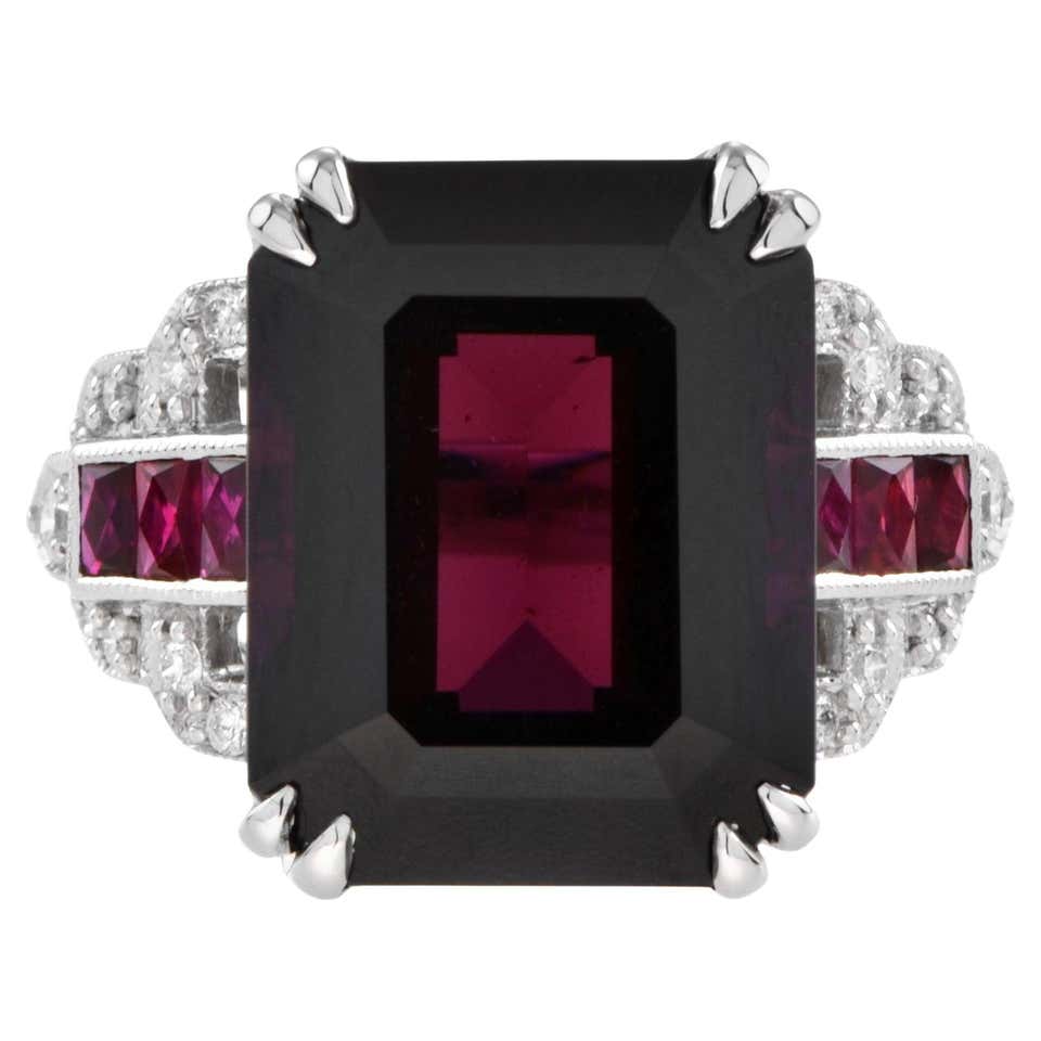 Ruby and Diamond Art Deco Style Octagonal Engagement Ring in 18k White ...