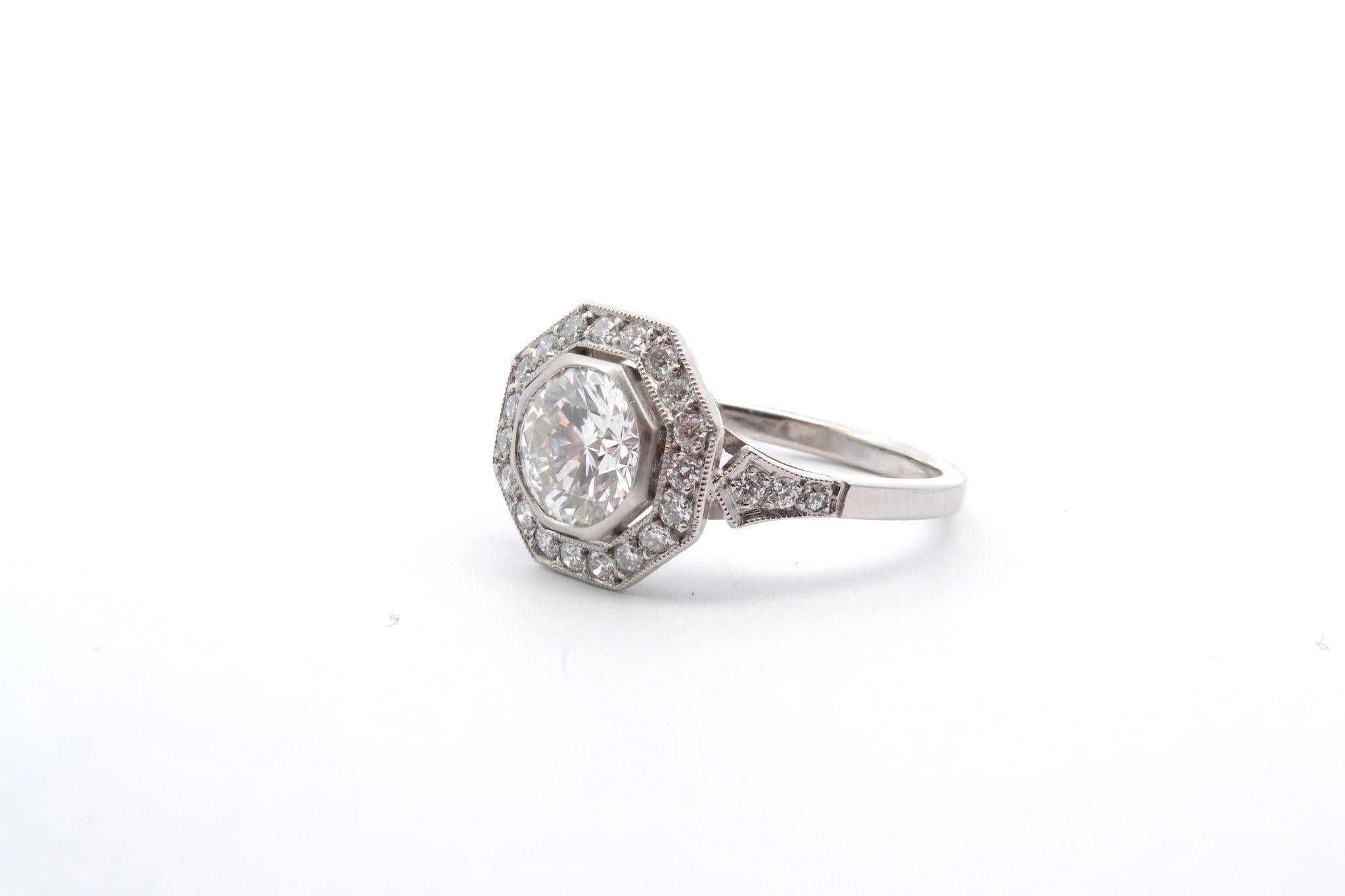 Octagon Cut Art Deco style octagonal diamond ring For Sale