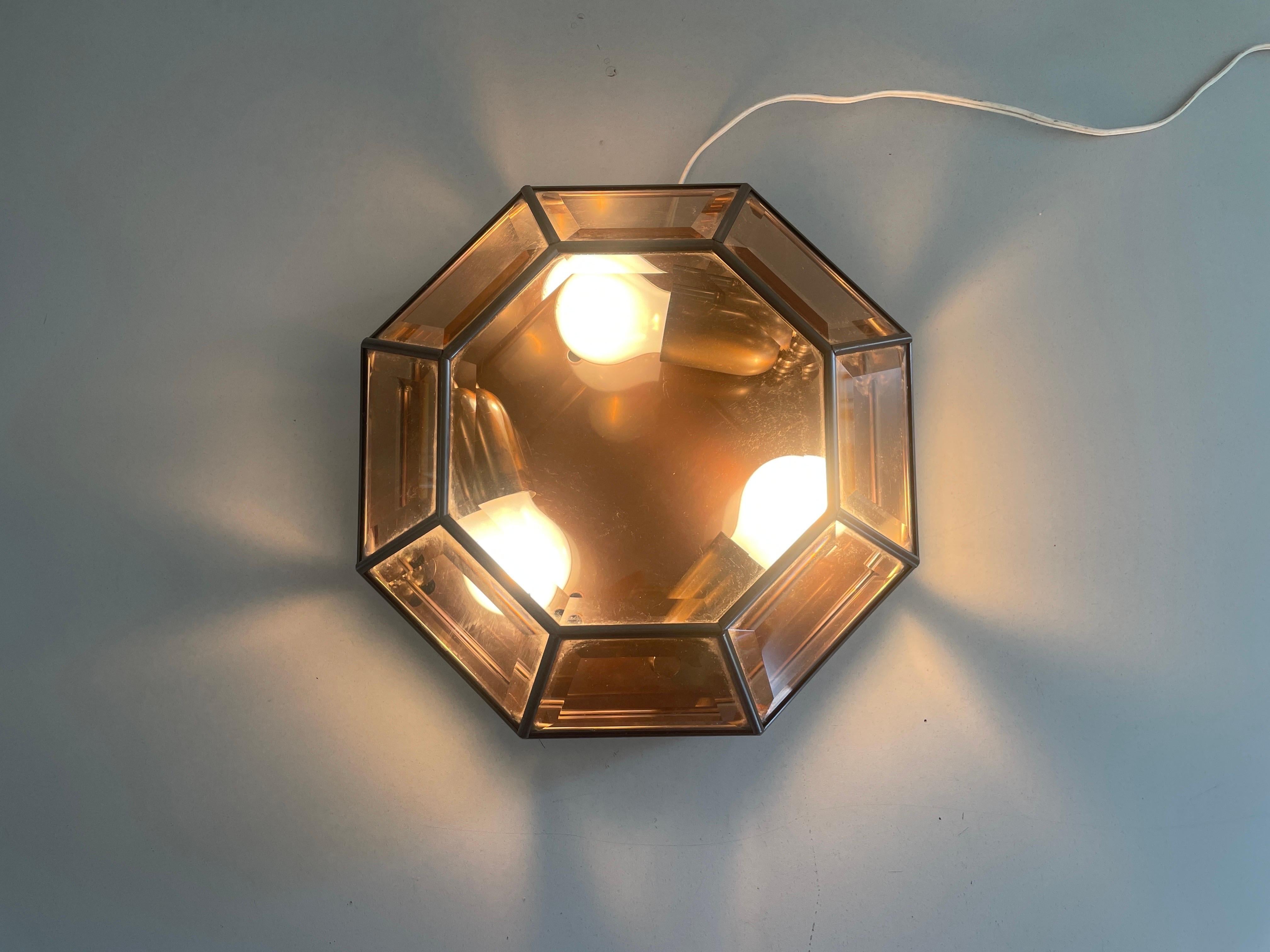 Plafonnier en verre à cadre octogonal de style Art déco, années 1960, Allemagne en vente 4