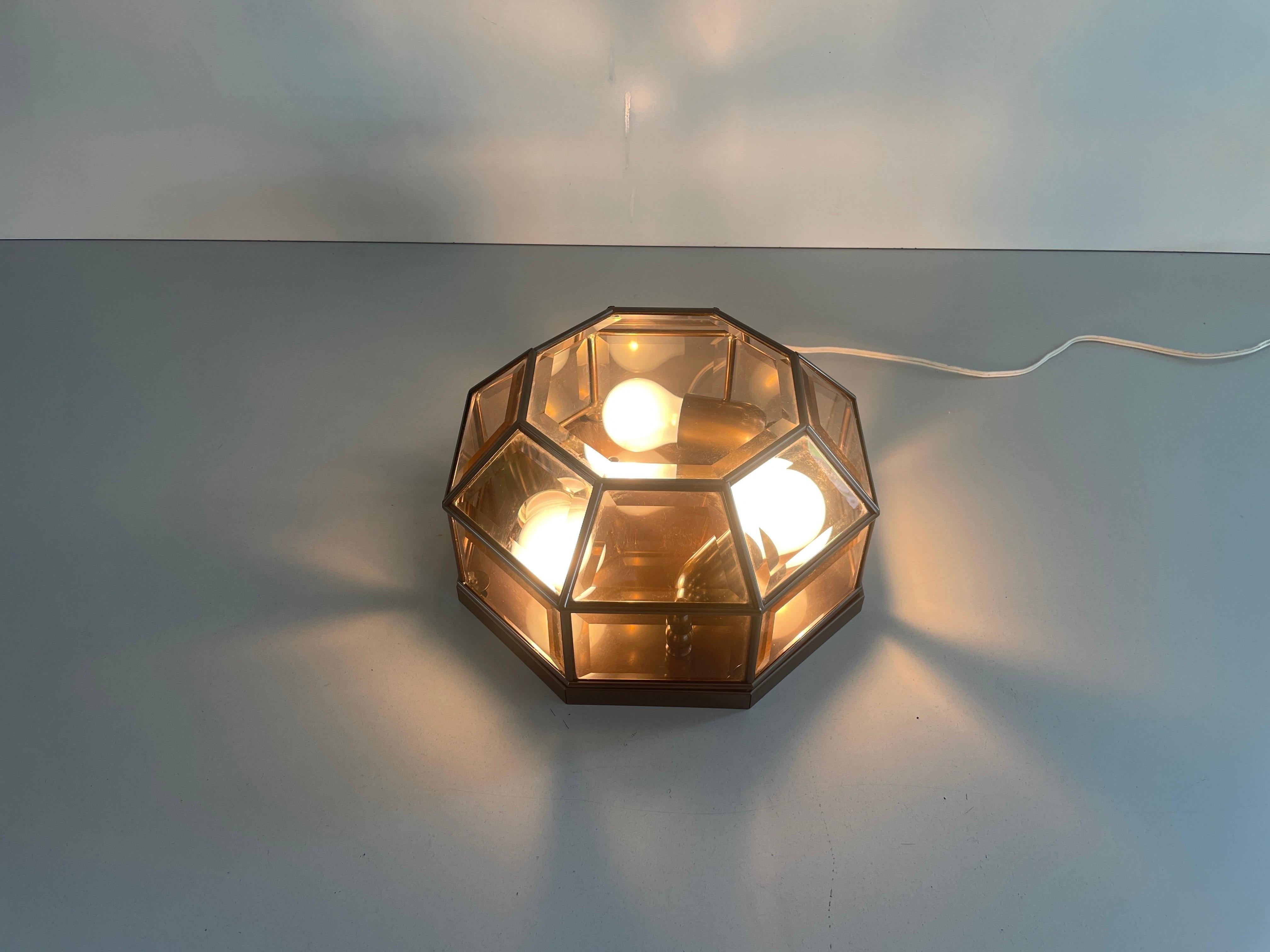 Plafonnier en verre à cadre octogonal de style Art déco, années 1960, Allemagne en vente 5