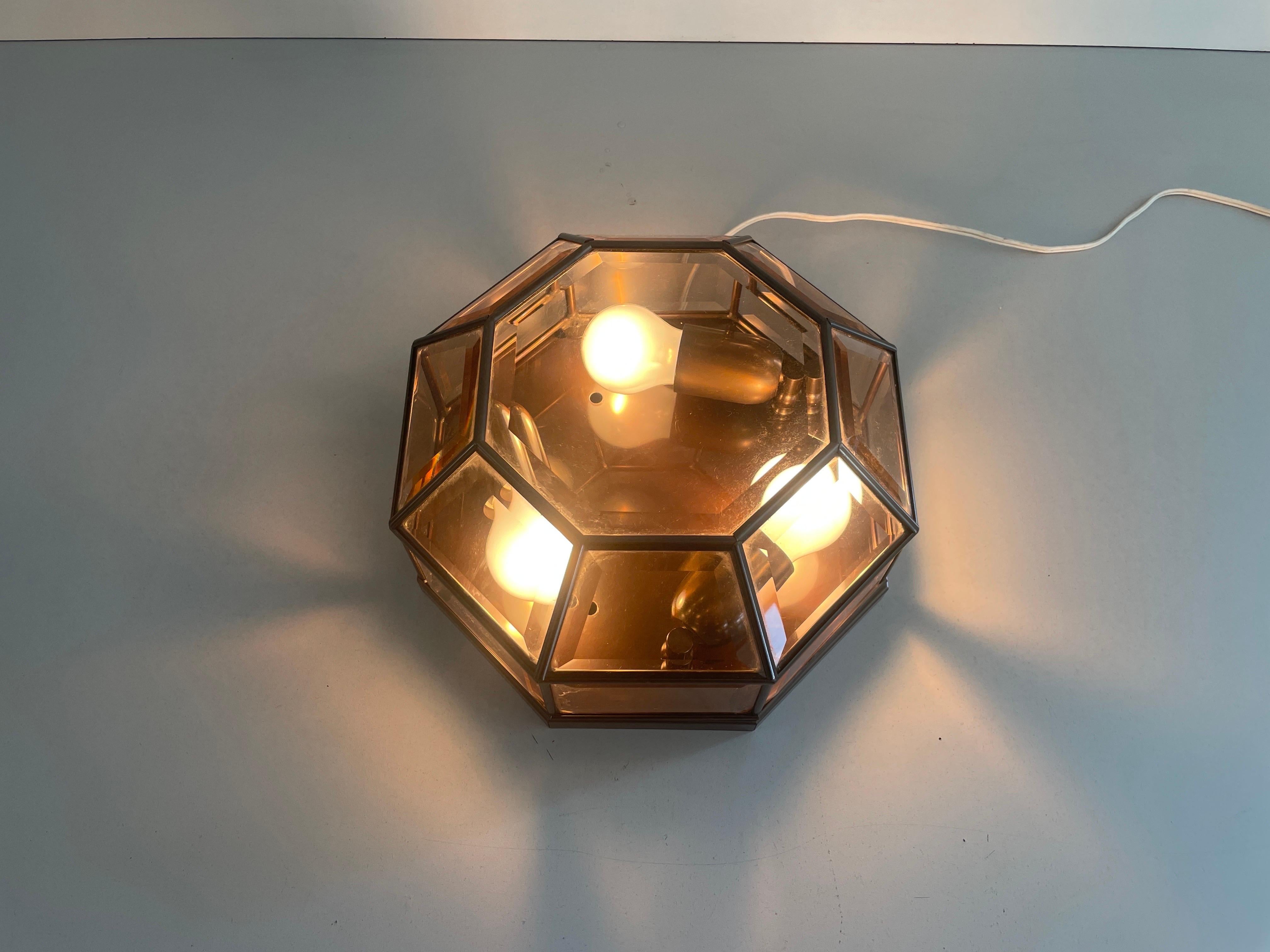 Plafonnier en verre à cadre octogonal de style Art déco, années 1960, Allemagne en vente 6