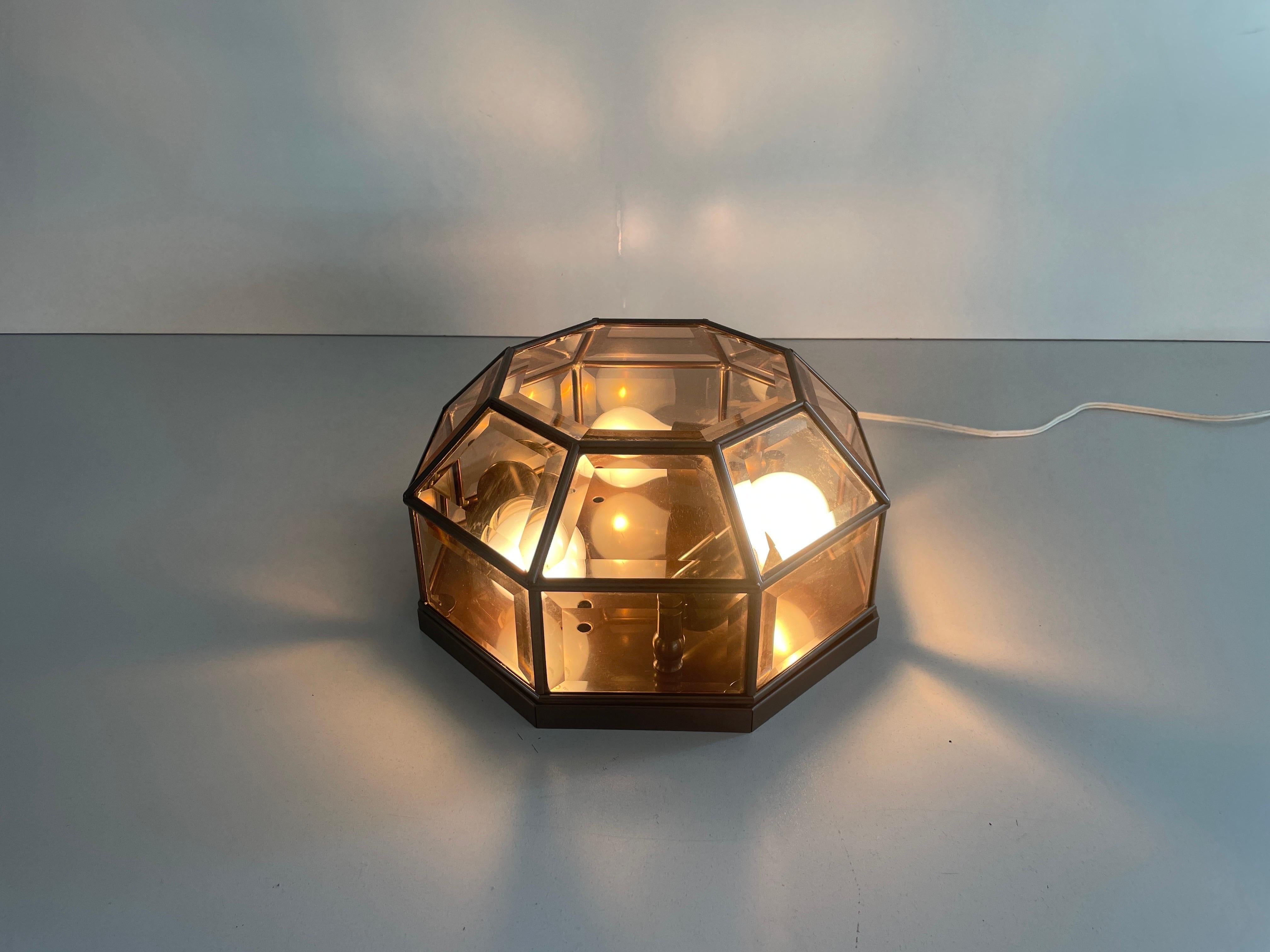 Plafonnier en verre à cadre octogonal de style Art déco, années 1960, Allemagne en vente 7