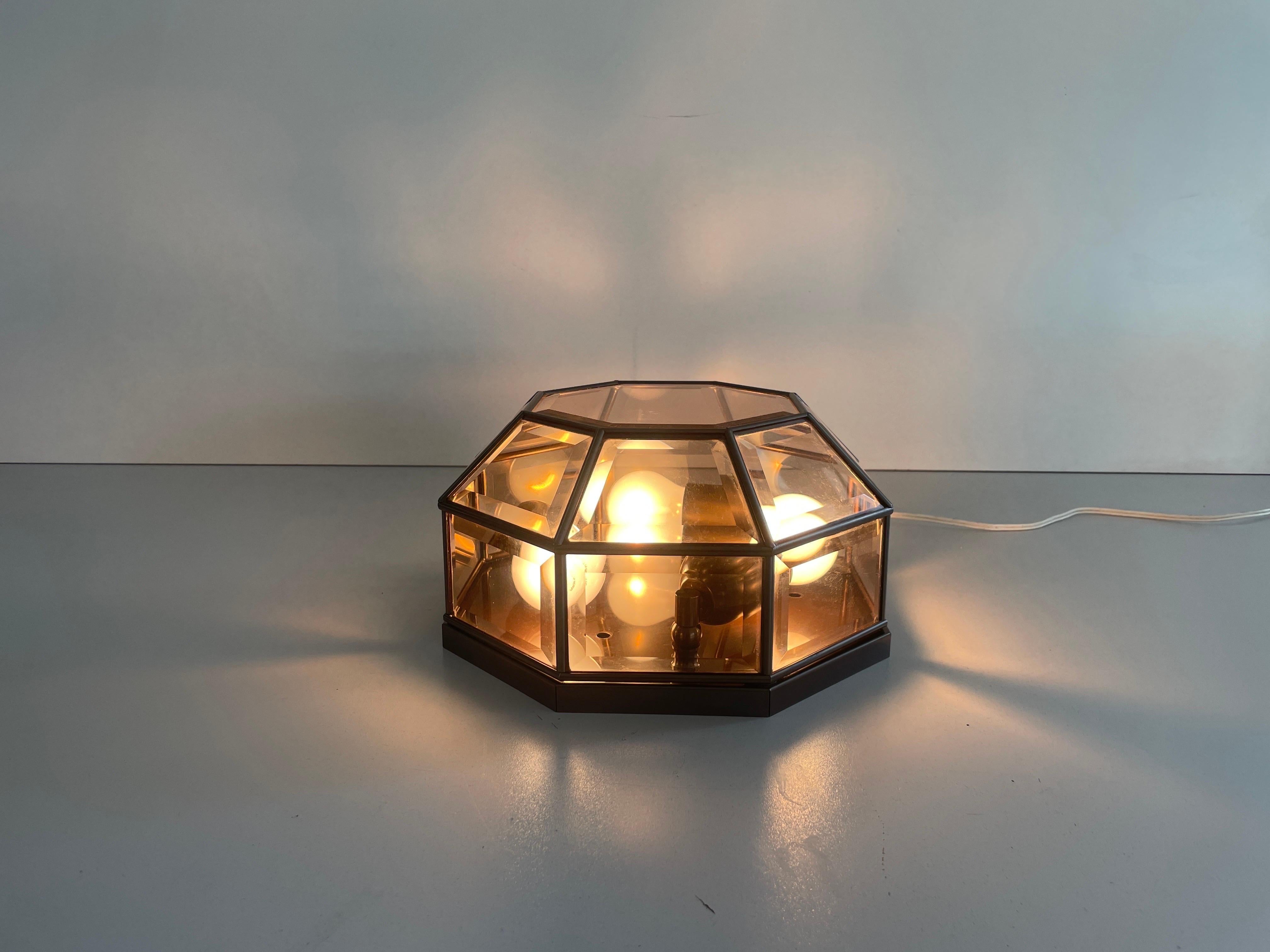 Plafonnier en verre à cadre octogonal de style Art déco, années 1960, Allemagne en vente 8