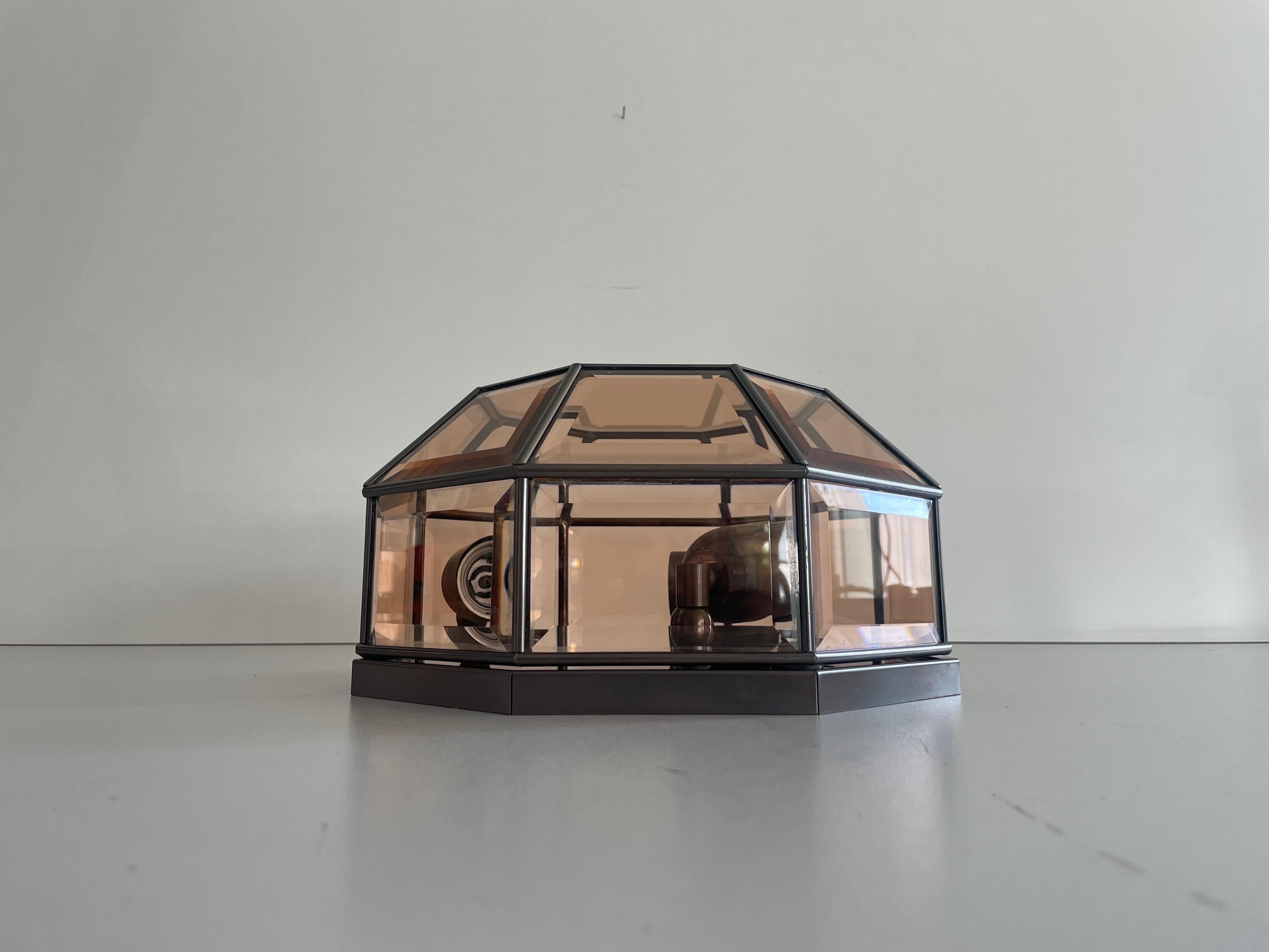 Mid-Century Modern Plafonnier en verre à cadre octogonal de style Art déco, années 1960, Allemagne en vente