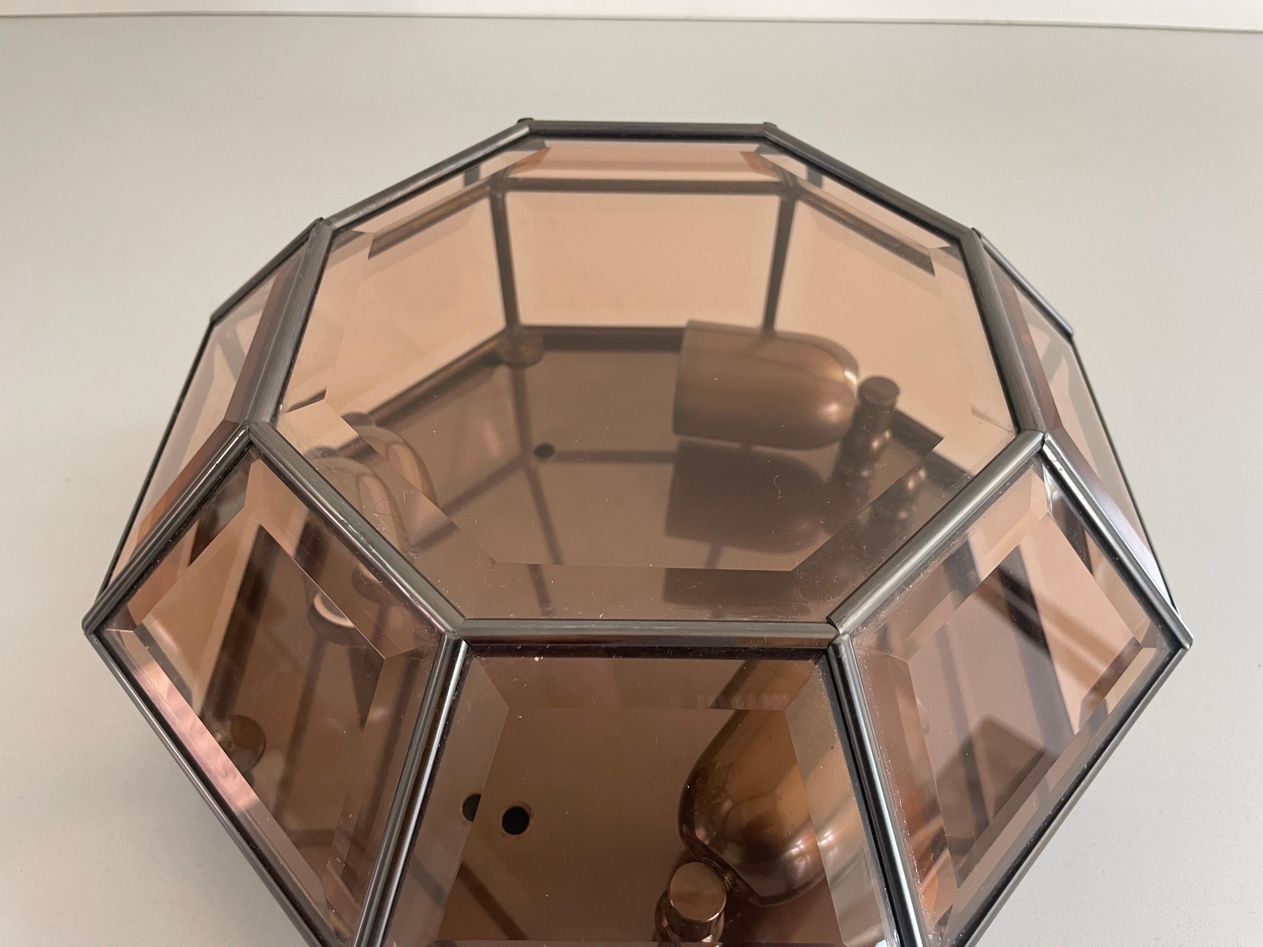 Plafonnier en verre à cadre octogonal de style Art déco, années 1960, Allemagne en vente 1