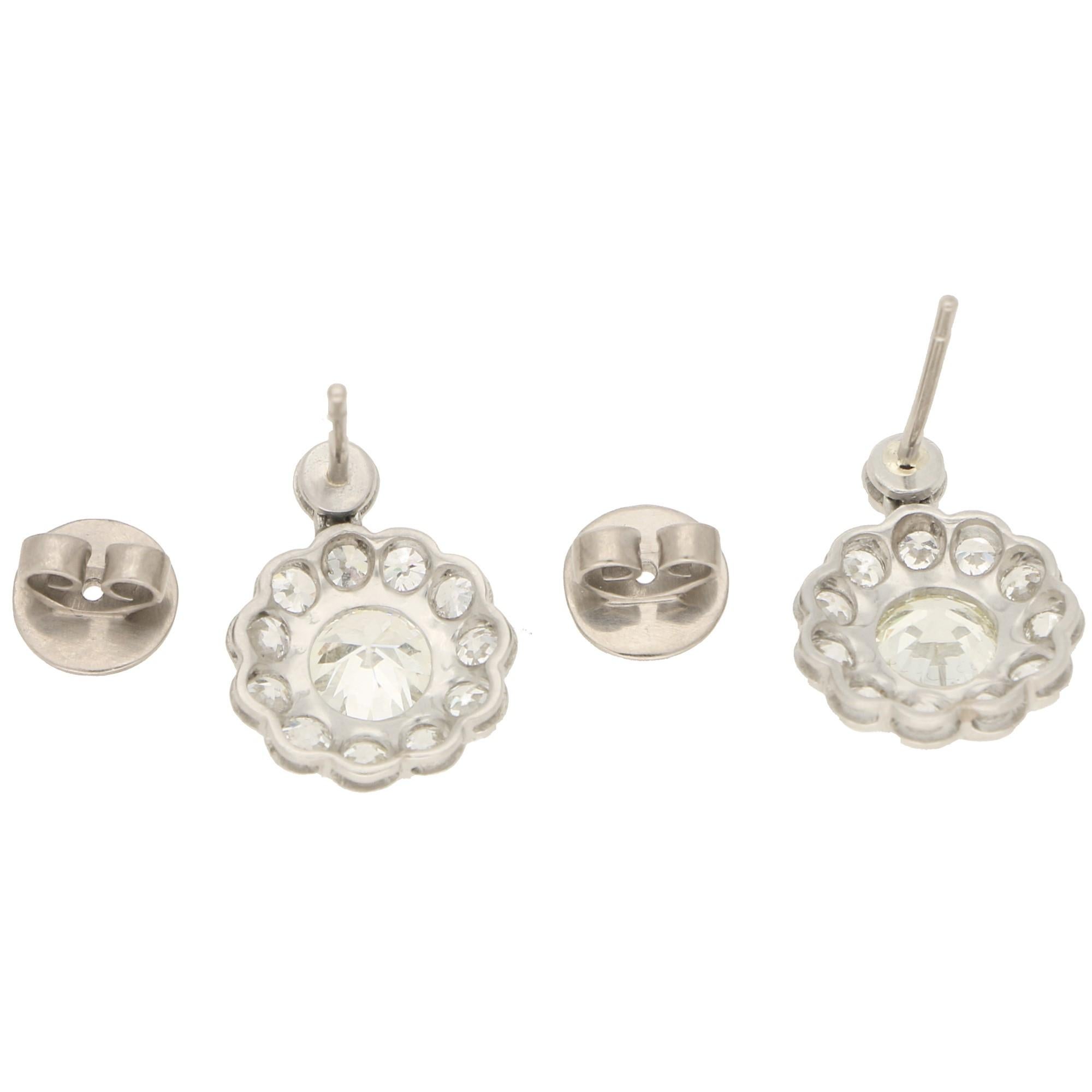 Art Deco Style Old European Cut Diamond Cluster Earrings Set in Platinum 1