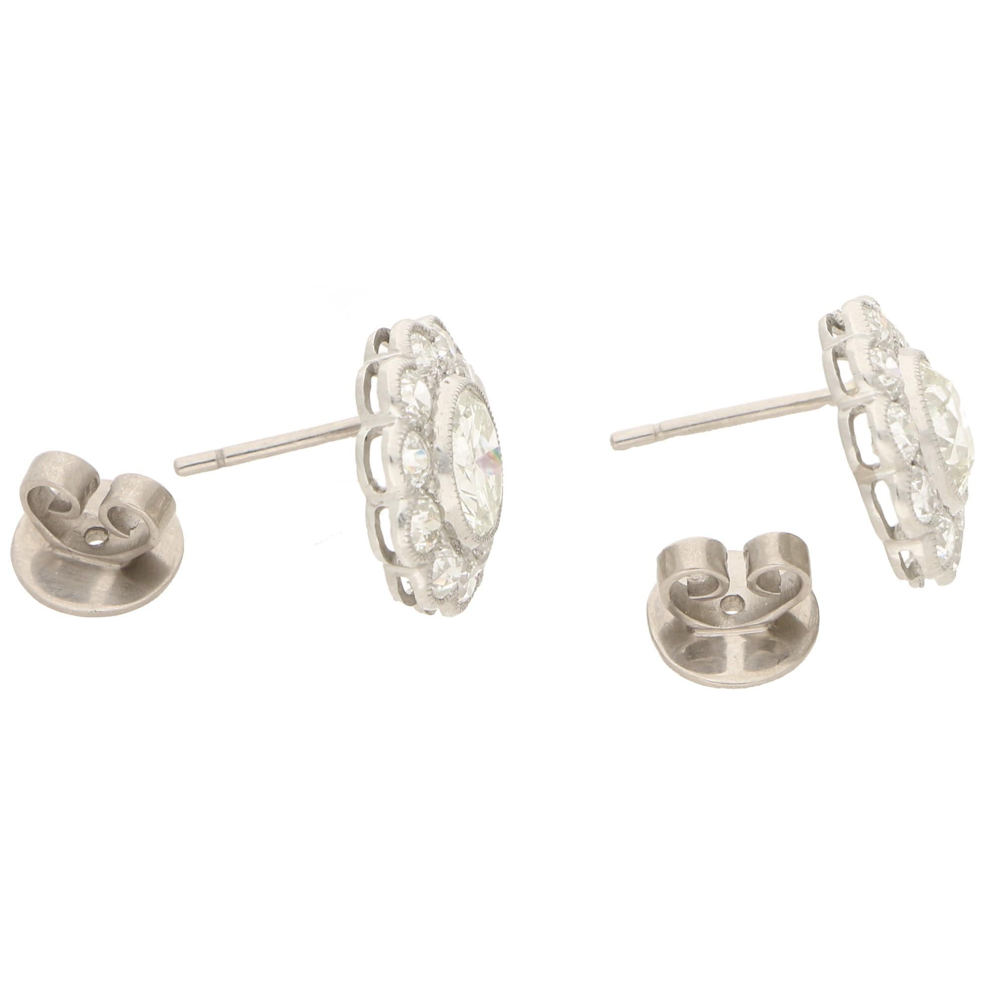 Art Deco Style Old European Cut Diamond Cluster Earrings Set in Platinum 2