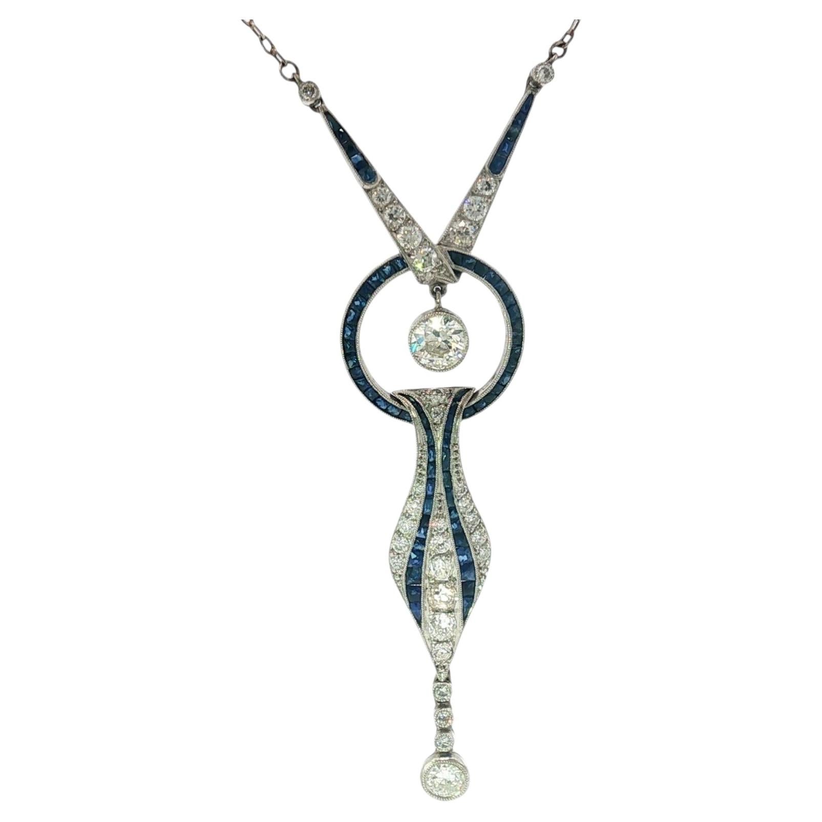 Halskette mit Anhänger aus einem Diamanten im Art-Déco-Stil im alten europäischen Schliff ~4,3 ct insgesamt
