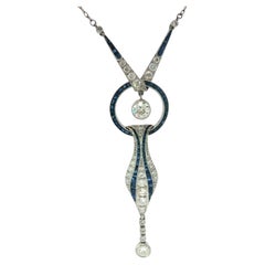 Art Deco Style Old European Cut Diamond Pendant Necklace ~4.3ctw