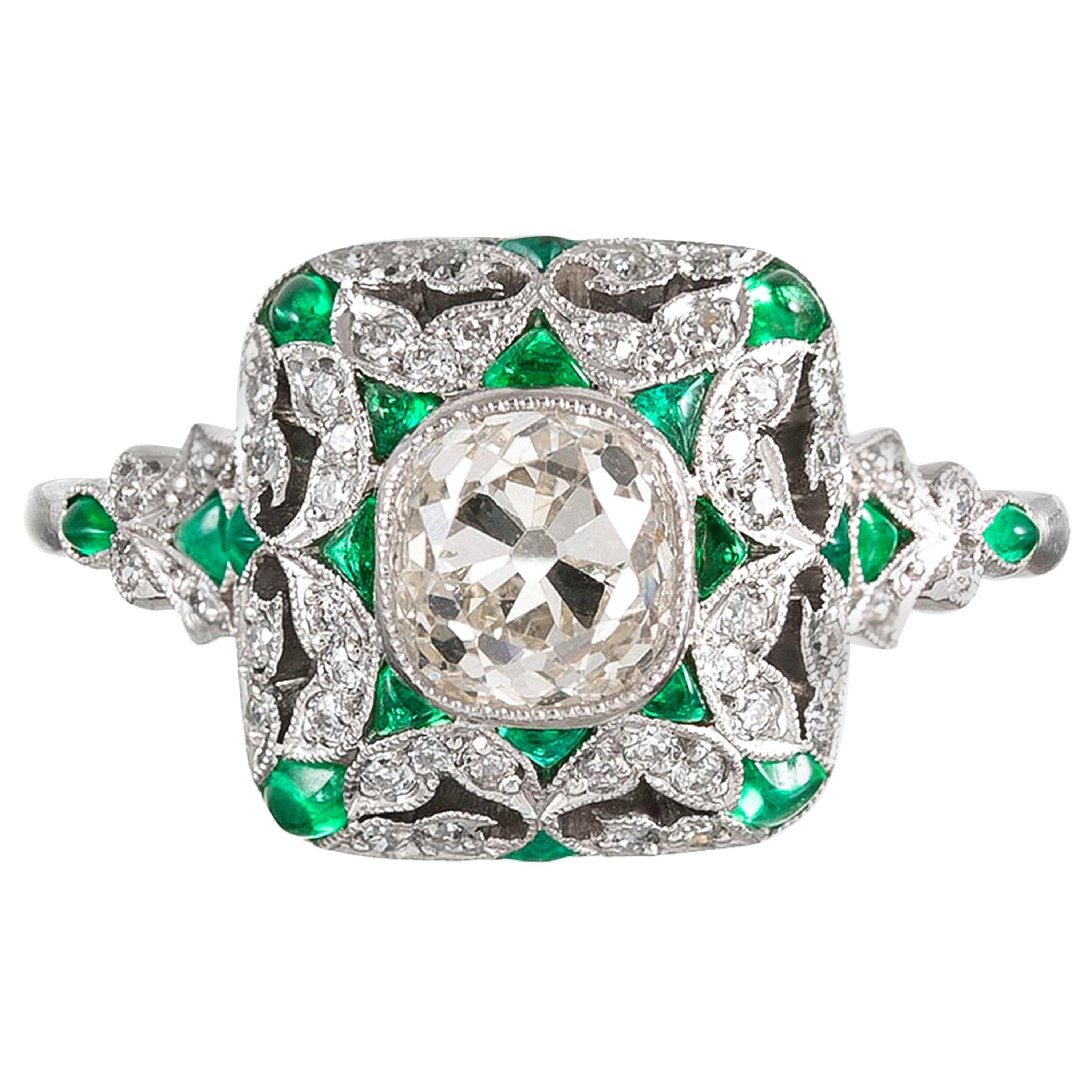 Art Deco Style Old Mine Cut Diamond Ring